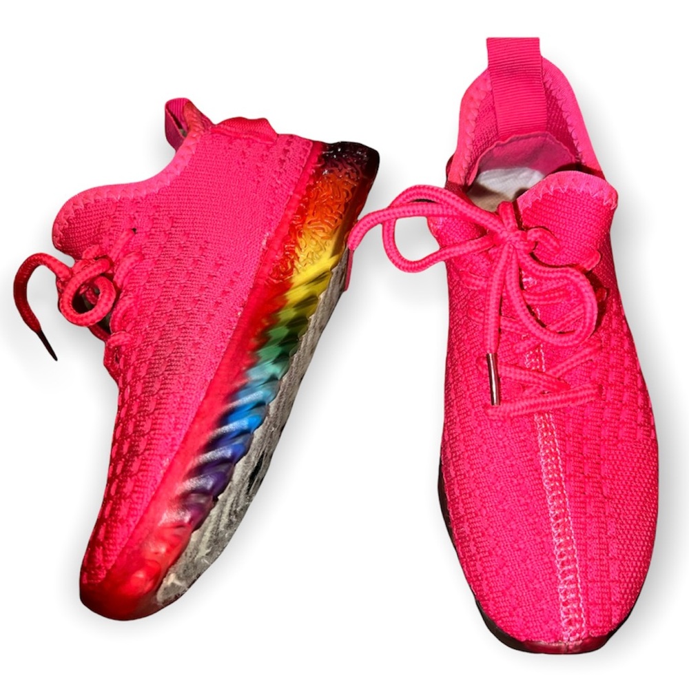 Pink Sneakers with Rainbow Bottoms